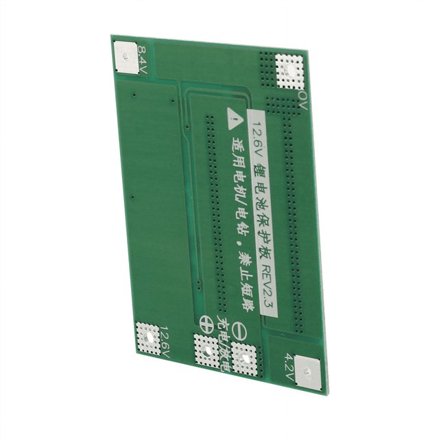 Carte de Protection de Chargeur de Batterie Li-Ion au Lithium 10X 3S 40A 18650, Carte PCB BMS pour batteries au Lithium 3S avec une Tension Nominale de 12,6 V. la Carte PCB Verte, Mesurant 5 par 4,2 cm, Présente des points de Connexion Étiquetés pour 0 V, 4,2 V, 8,4 V et 12,6 V. Conçue pour les Systèmes de Gestion de Batterie, Prend en charge des Courants de Décharge Continue jusqu'à 40