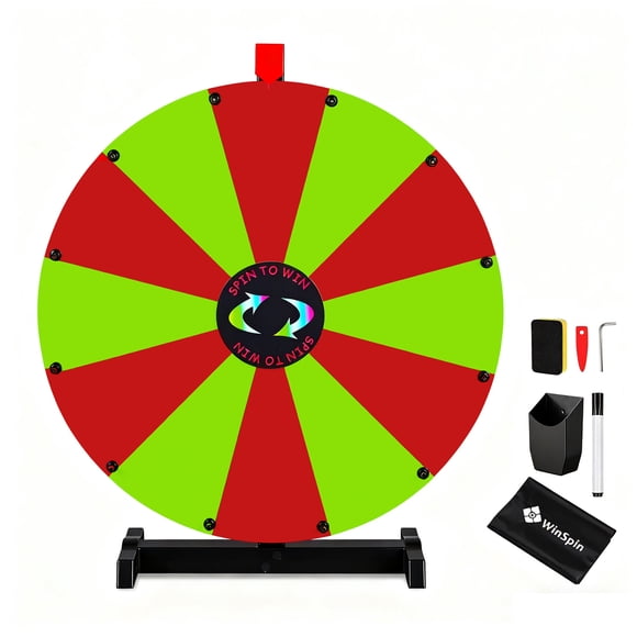 WinSpin Roue de Prix d'Exposition 24 Pouces Rouge et Verte Bricolage de Table 12 Emplacements Modulaire Roue Tournante Personnalisée pour Salon Professionnel Pop-Up