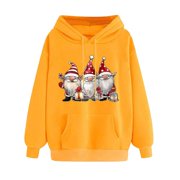 Women's Autumn/ winter Christmas Print Hoodie Plus Thick Casual Loose Hoodie Ladies Sweat Shirts Plain Fashions Women Women's Hooded Sweater Teen Hoodies Sweatshirts Foam Soft Light Sweats Yellow XXXL