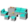 thumbnail image 2 of Costway Ensemble de Mobilier de Terrasse en Rotin 8 Pcs Housse de Rangement Imperméable Turquoise, 2 of 10
