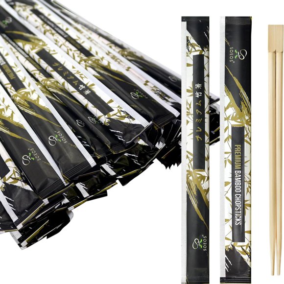 Soeos Disposable Bamboo Chopsticks (Approx. 50 Sets), UV Treated Premium Chopsticks Disposable Individually Wrapped, Wooden Chopsticks Best for Japanese Sushi & Asian Dishes