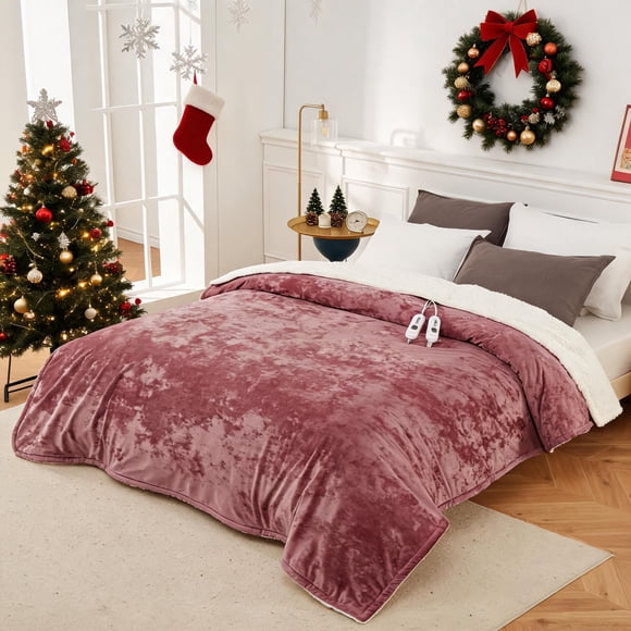 Queen 84x90 Ultra Soft Electric Heated Blanket with Dual Zone LED Controller, 4 Heat Settings, 10-Hour Auto-Off, ETL Certified, Machine Washable Bed Warming Blanket, Pink
