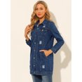 thumbnail image 4 of INSPIRE CHIC Women's Long Sleeve Ripped Button Mid Length Distressed Denim Jacket, 4 of 6
