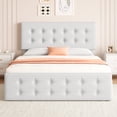 thumbnail image 2 of Bed Frame with 4 Storage Drawers and Upholstered Headboard, Queen/Full Size Upholstered Mattress Foundation with Linen Fabric/PU Leather/Velvet, No Box Spring Needed, 2 of 8
