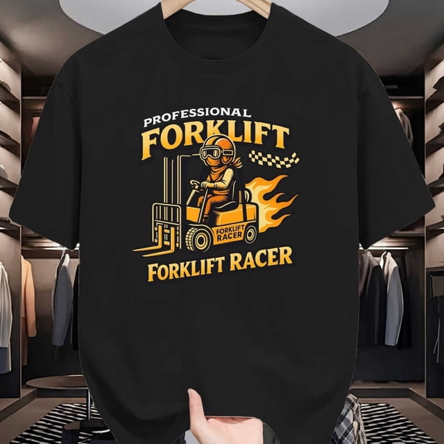 T-Shirt à Motif de Rivière de Course avec Chariot Élévateur Professionnel pour Homme Style Rétro Frais, Doux et Respirant, Design d'Impression Accrocheur, Chandail d'Été à Col Rond et Manches Courtes, T-Shirt de Travail Unique