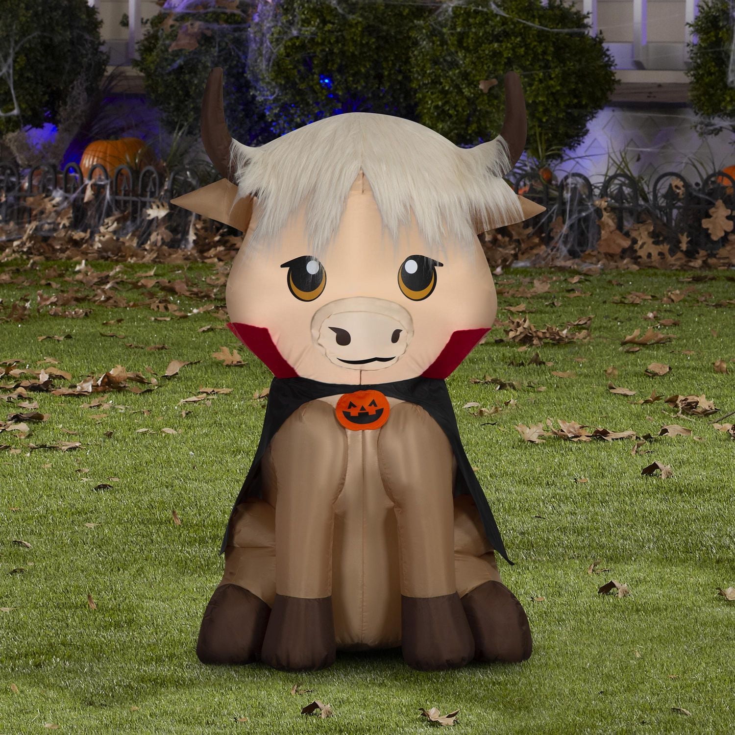 Airblown Yard Inflatables Halloween Light Mixed Media Baby Highlander Cow with Cape SM