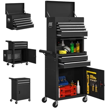 HOMCOM Tool Cabinet with 6 Drawers, 3-in-1 Rolling Tool Chest with Wheels