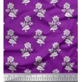 thumbnail image 1 of Soimoi Poly Georgette Fabric Leaves & Floral Block Printed Fabric 1 Yard 42 Inch Wide, 1 of 3