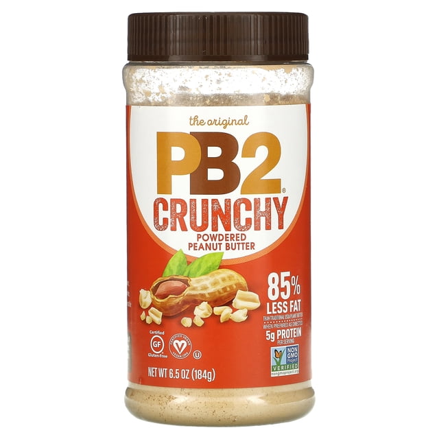 Aliments PB2, Beurre d'Arachide en Poudre Croquant, 6,5 oz (184 g) Beurre d'Arachide en Poudre Croquant avec Morceaux Croquants et Poudre Brun Pâle; Étiqueté Certifié Sans Gluten, Certifié Végétalien, Casher et Vérifié par le Projet Non OGM, 5 g de Protéines par Portion et 85 % Moins de Gras Que le Beurre d'Arachide Traditionnel Lorsqu'il Est Préparé comme Orienté. Souvent Utilisé comme boost de Protéines pour les smoothies Ou dans une Cuisson à Teneur Réduite en Gras