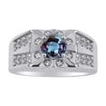 thumbnail image 1 of RYLOS Men's Rings Sterling Silver Designer Starburst 7MM Round Gemstone & Diamond Ring Alexandrite June Birthstone Size 11, 1 of 7