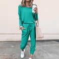 thumbnail image 3 of Mrat Two Piece Outfits for Women Summer 2 Piece Jogging Sets Solid Polyester Long Sleeve Sweatsuits Sets Two Piece Track Suits Drawstring High Waist Pants Set Comfy Outfits G-Green L, 3 of 5