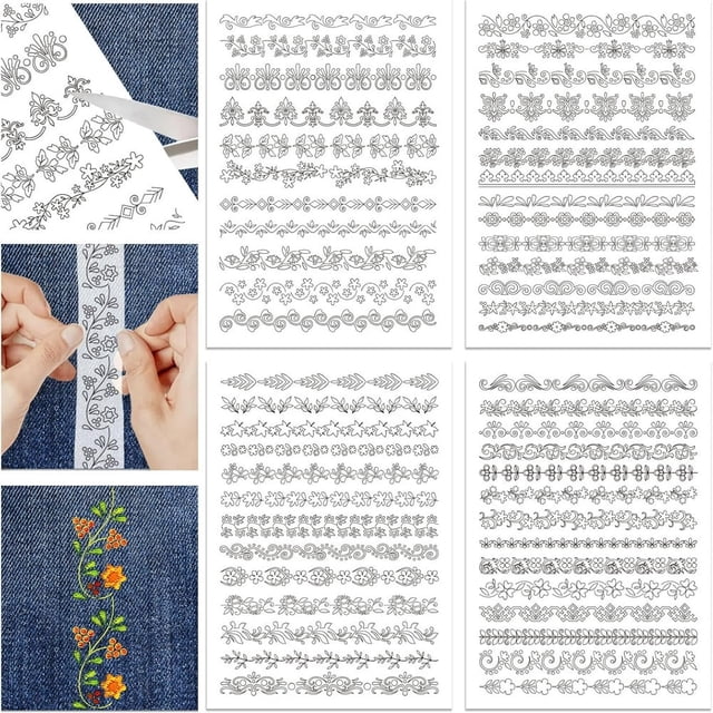 HLONK 4 Sheets 16Pcs Wedding Dress Water Soluble Hand Sewing Stabilizers for Fabric 11.6x8.2 Inch Embroidery Stitch Practice Embroidery Patterns Transfers for Embroidery Beginners Lovers