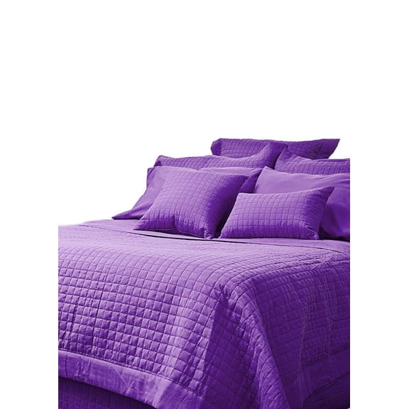 Ensemble de housse de couette matelassée Grid de Gouchee Home – ensemble de literie mauve en microfibre brossée douce avec motif à coutures carrées