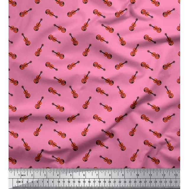 Soimoi Satin Silk Fabric Guitar Musical Instrument Fabric Prints by Yard 42 Inch Wide