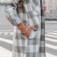 thumbnail image 4 of Pompotops Ladies Fashion Contrast Plaid Long Sleeve Pocket Button Woolen Long Jacket, 4 of 9