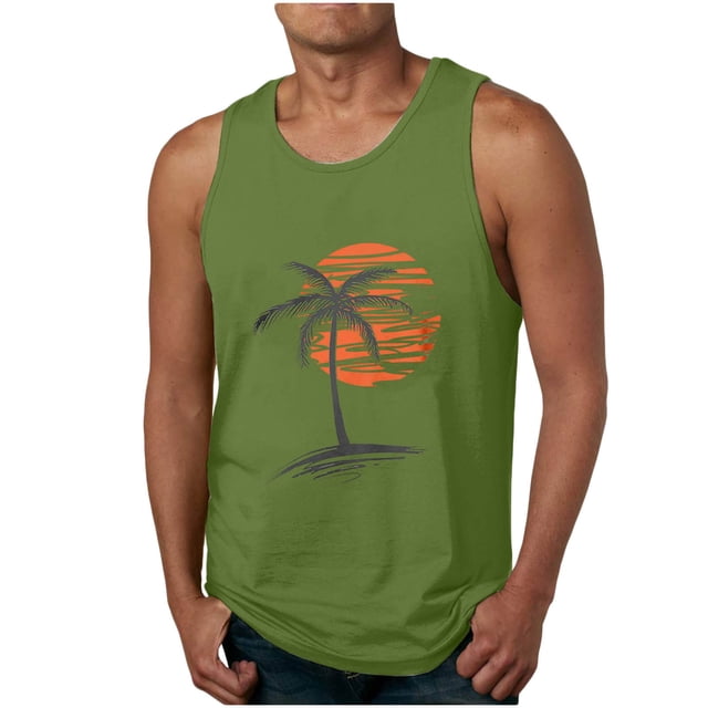 Débardeur Homme Homme Décontracté Col Rond Sport Mise en Forme Imprimé Coucher de Soleil Sans Manches Débardeur T-Shirt