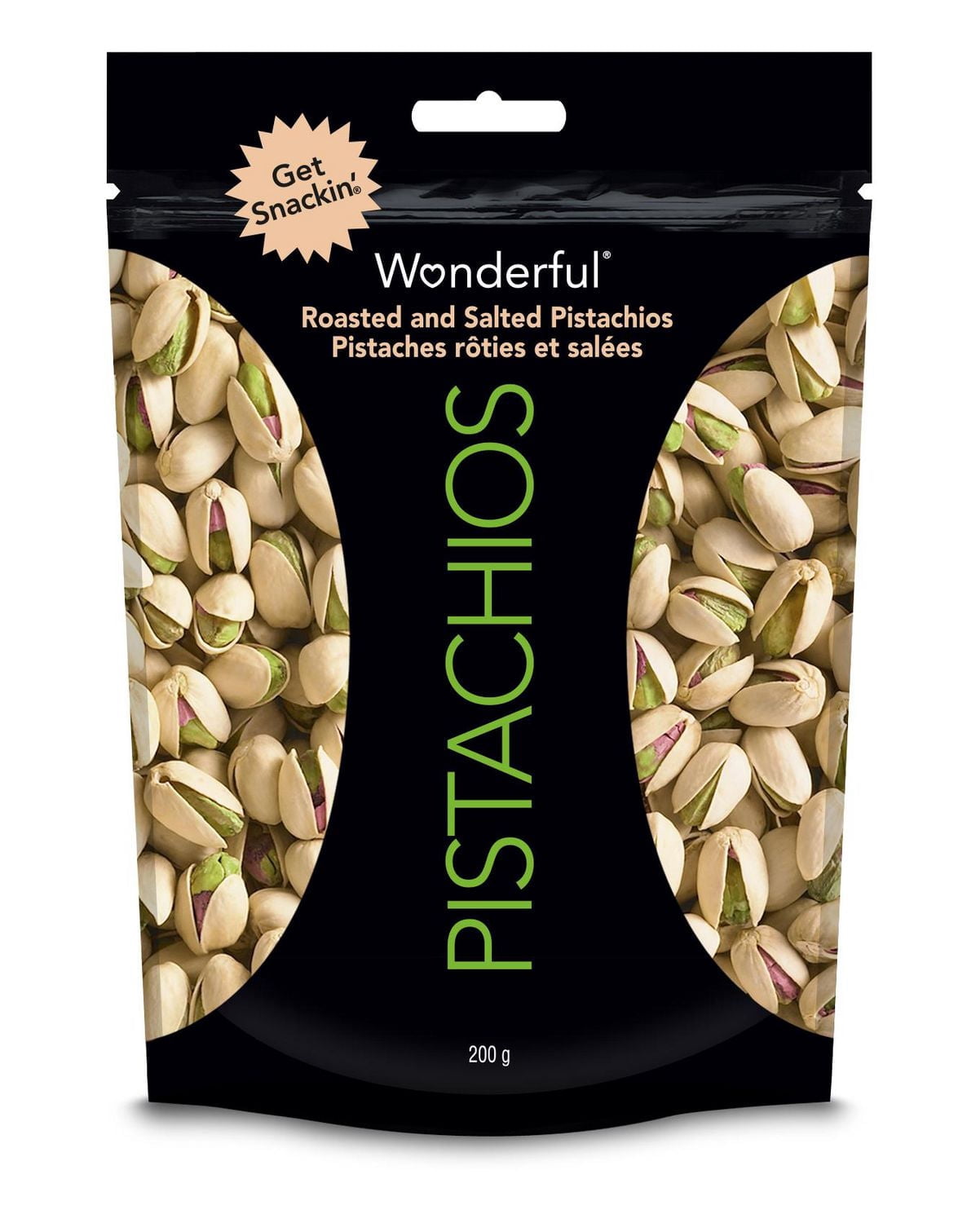Wonderful Pistachios In-Shell Roasted & Salted Nuts, 200g Resealable Bag