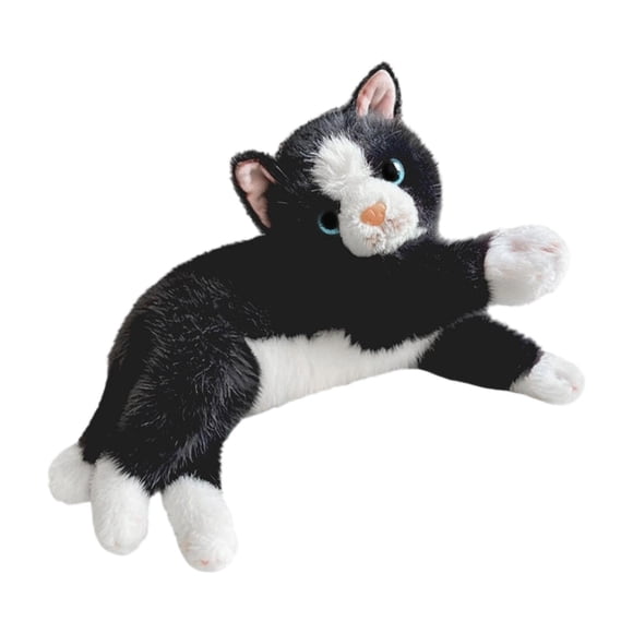 Bunblic Jouet Chat Réaliste Poupée Chat pour Enfants Câlin Cadeau Dessin Animé Chaton en Peluche Doux Réaliste pour Canapé Chambre Maison Voiture Déco Noir