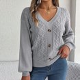 thumbnail image 1 of zanvin Chandails pour Femmes, Mode Femmes Décontractée à Boutons Manches Longues Col en V Gardant au Chaud Chandail de Sortie, Gris, P, 1 of 6