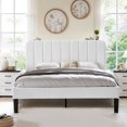 thumbnail image 1 of VECELO Queen Size Upholstered Beds, Modern Platform Bed Frame with Adjustable Headboard, Wooden Slats Support/No Box Spring Needed, White, 1 of 8