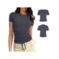thumbnail image 2 of Wangsaura Womens Crewneck Short Sleeve Ribbed T-Shirt Slim Fit Tops Solid Basic Tee, 2 of 7