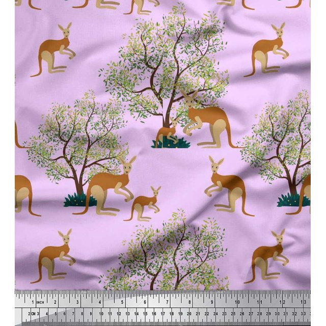 Soimoi Cotton Voile Fabric Tree & Kangaroo Animal Decor Fabric Printed Yard 42 Inch Wide