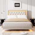 thumbnail image 1 of GloryStar Smart LED Floating Bed, Boucle Upholstered Platform Frame with Diamond Headboard and Solid Wood Slats, 1 of 8