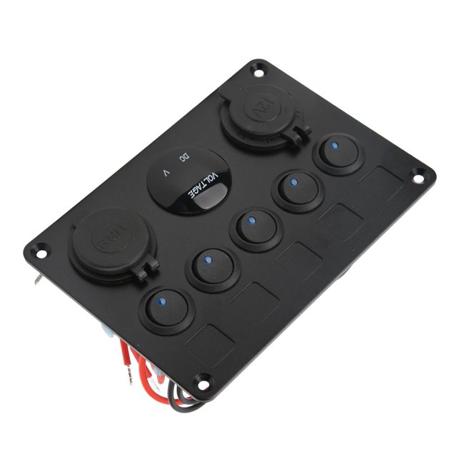 Panneau de Commutateur 5 Gang Étanche 12-24V LED avec Voltmètre Numérique Rétroéclairé