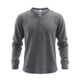 thumbnail image 1 of Wdfiry Men's Tops Solid Color Loose Plus Size Henley Tshirt Comfortable Fall Button Crewneck Long Sleeve Undershirts, 1 of 5