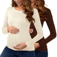 thumbnail image 2 of QATAINLAV Beige T-Shirts de Maternité pour Femmes Col Rond 2 Paquets Hauts de Grossesse Couleur Unie Décontracté Tunique à Manches Longues T-Shirts Blouse, 2 of 9