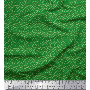 Soimoi Green Japan Crepe Satin Fabric Brush Stroke Abstract Print Fabric by the Yard 42 Inch Wide