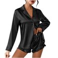 thumbnail image 1 of Qertyioot Tendances Femmes Ensemble de Pyjama Décontracté Ample Col en V Manches Longues+shorts, 1 of 5