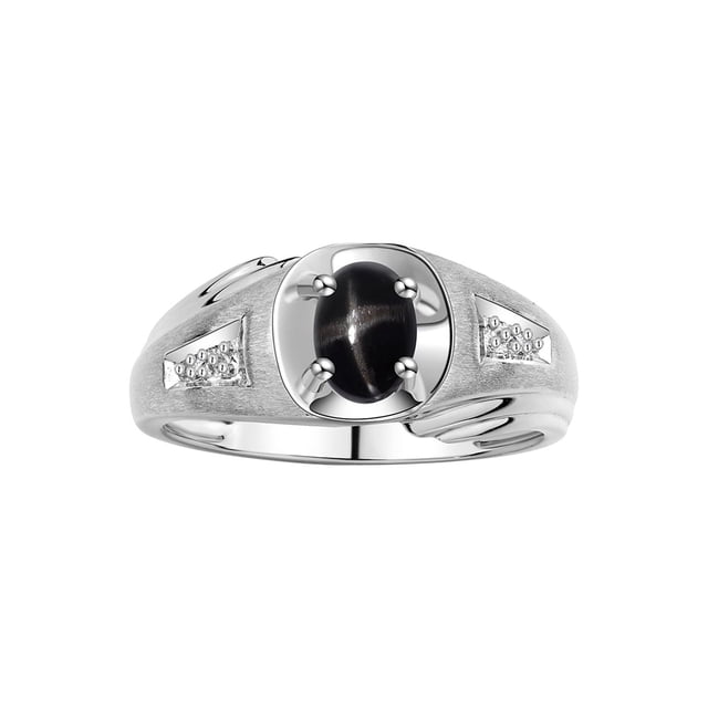 RYLOS Men's Rings Sterling Silver Rings Classic Designer Style 8X6MM Gemstone & Diamond Ring Black Star Sapphire March Birthstone Rings For Men, Size 9