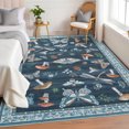 thumbnail image 3 of Garvee 5'x7' Modern Insect Floral Print Runner Rug, Mushroom Washable Rugs Indoor Carpet With Non-Slip Backing For Living Room Bedroom Home Office, Blue, 3 of 8
