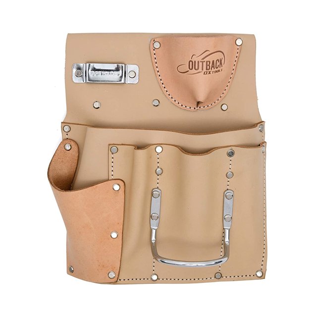 OX Tools Trade Series 7 Pocket Heavy Duty Suede Leather Fastener Pouch, Tan
