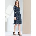 thumbnail image 3 of INSPIRE CHIC Robe Midi à Manches Longues Évasée à Col en V à Imprimé Floral pour Femme, 3 of 5
