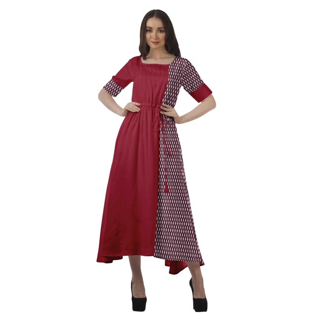 Moomaya Robe de Soirée à Manches Courtes en Viscose Style Santoon à Encolure Dégagée pour Femmes