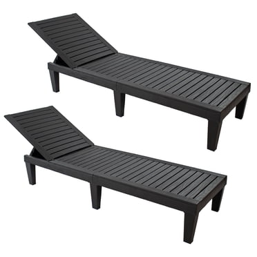 Sunnydaze Decor Chaise Longue Réglable à 5 Positions avec Design Aspect Bois - Ensemble de 2, Noir