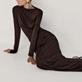 thumbnail image 4 of RXMEKW Asymmetrical Neck Maxi Dress for Women Long Sleeve Ruched-Waist Slim Fit Solid Color, 4 of 9