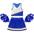 thumbnail image 4 of Xnihocha Costume de Cheerleading pour Filles Uniforme de Cheerleader Robe Tenue de Fête Ensemble Haut avec Jupe Plissée et Pompons Bleu 12, 4 of 6