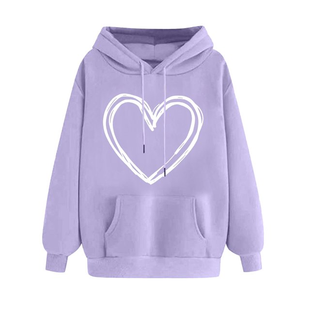 Plebaso Sweat à Capuche pour Femmes Mignon Cœur Manches Longues Décontracté avec Poches