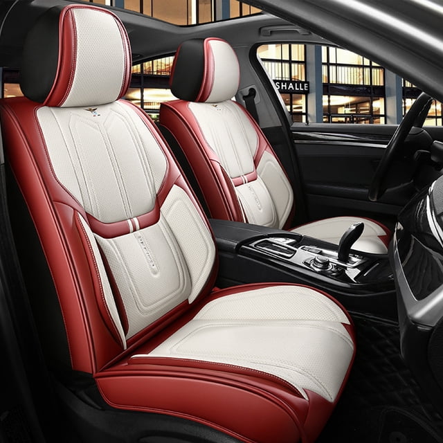 Maidao Car Seat Covers Full Set for Subaru for Forester 2003-Present 5 Seats Leather Compatible Airbag Water Resistant Front Rear Cushion Protector White and Wine Red