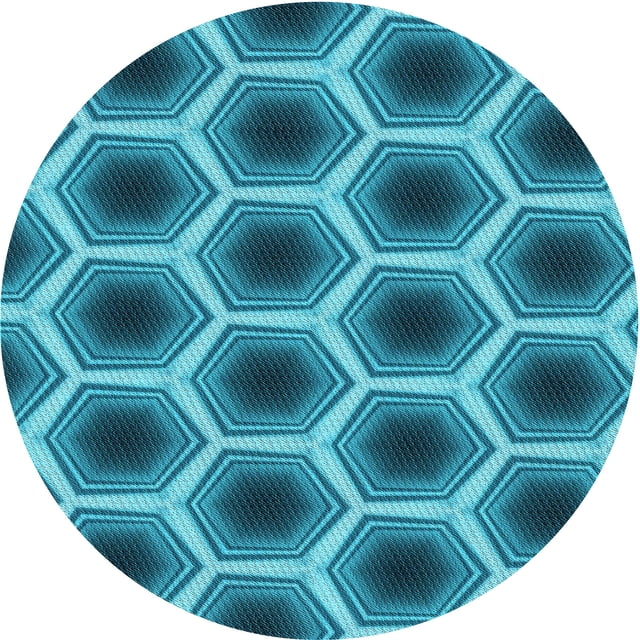 Ahgly Company Machine Washable Indoor Round Transitional Dark Cyan Green Area Rugs, 4' Round