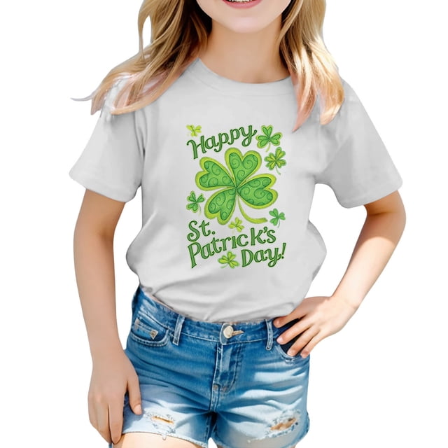 Ensemble de Pyjama Short pour Fille Haut pour Bébé Fille Enfant Filles Pâques Mignon Saint Pat Col Rond Manches Courtes T-Shirt Été Décontracté T-Shirt