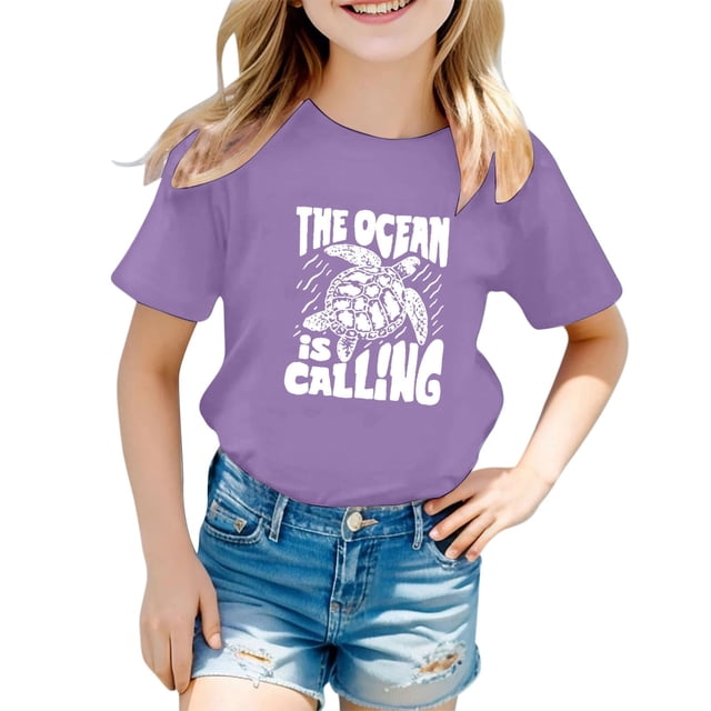 Crop Tops pour Enfants 9-10 Filles Vêtements pour Filles Juniors Motif Lettre Décontracté Multicolore Col Rond Manches Courtes