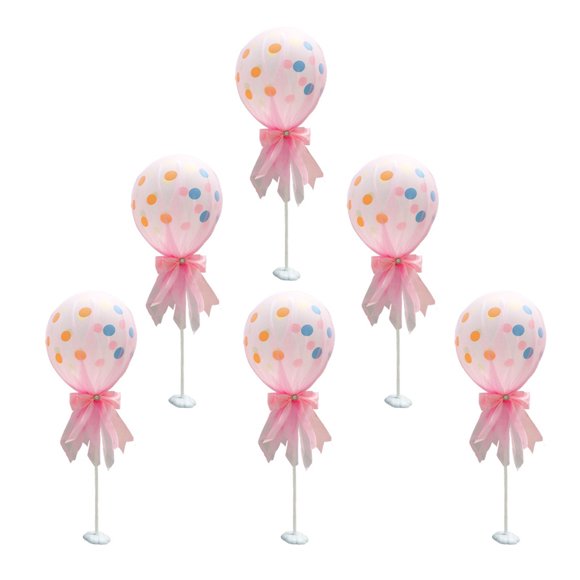 CIMAXIC birthday 6pcs 12 Inch Party Latex Balloons With Column Base Kit for Baby Shower Birthday Wedding Party Decoration Photo Prop (Pink),3.15"X3.15"X15.75"