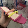 thumbnail image 4 of Walmart+ Semaine Aqestyerly Pantoufles d'Été pour Femmes Mode Tête Carrée Creusée Pantoufles Plates Colorées, 4 of 4