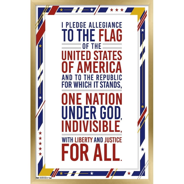 Les États-Unis d'Amérique - Affiche Murale du Serment d'Allégeance, 22,375 Pouces x 34 Pouces, Montrant le Serment d'Allégeance en Texte Rouge et Bleu Audacieux sur Papier Blanc Lustré avec une Bordure Patriotique de Rayures et d'Étoiles Rouges, Bleues et Dorées, Convient comme art Mural pour la Déco de la Maison, les Salles de Classe Ou les Bureaux.