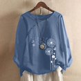 thumbnail image 2 of CHUANK Hauts pour Femmes en Liquidation à Moins de 10$ Hauts pour Femmes Décontractés Printemps Été Manches Longues Coton Lin Imprimé Graphique Pissenlit Col Rond Blouses Vintage Grande Taille, 2 of 4