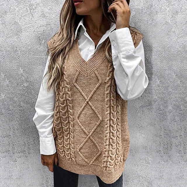EGNMCR Chandails pour Femmes Femmes鈥 HSHDLDF Col en V Multicolore Tricoté Chandail Uni Décontracté Mode Gilet Hauts